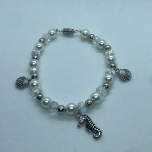 Sea themed bracelet with glass pearls and sliver charms (handmade)